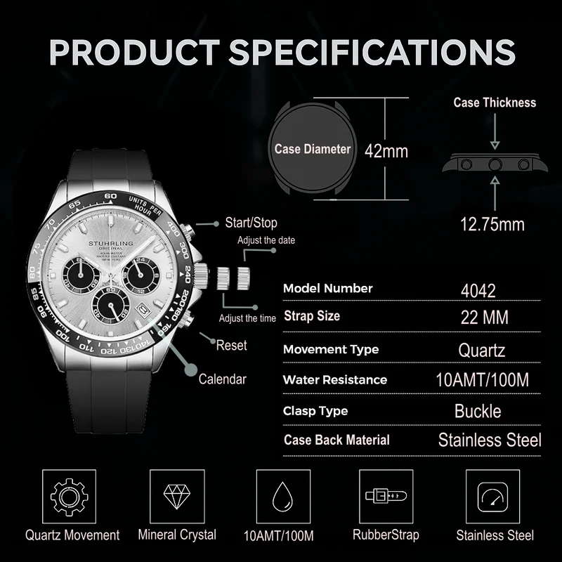 Stührling Aquamaster 4042 Quartz 42mm Chronograph