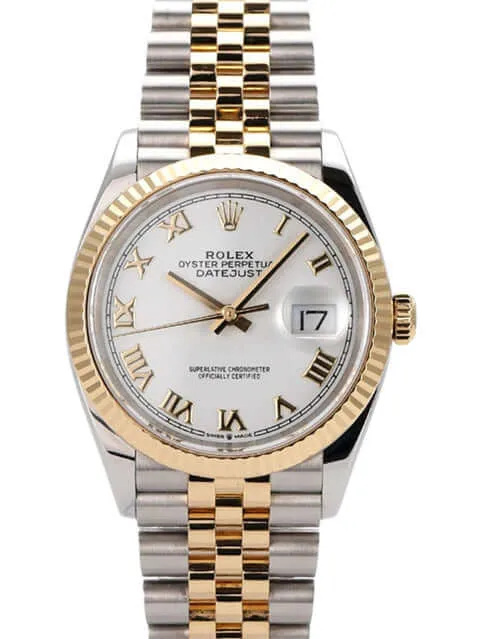Rolex Datejust 36 Edelstahl Gelbgold 126233 Weiß Römisch Jubile-Band