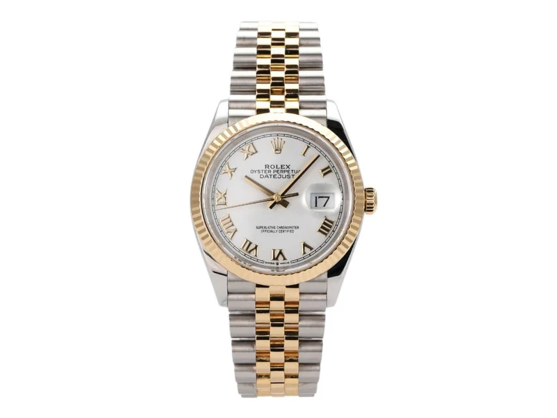 Rolex Datejust 36 Edelstahl Gelbgold 126233 Weiß Römisch Jubile-Band