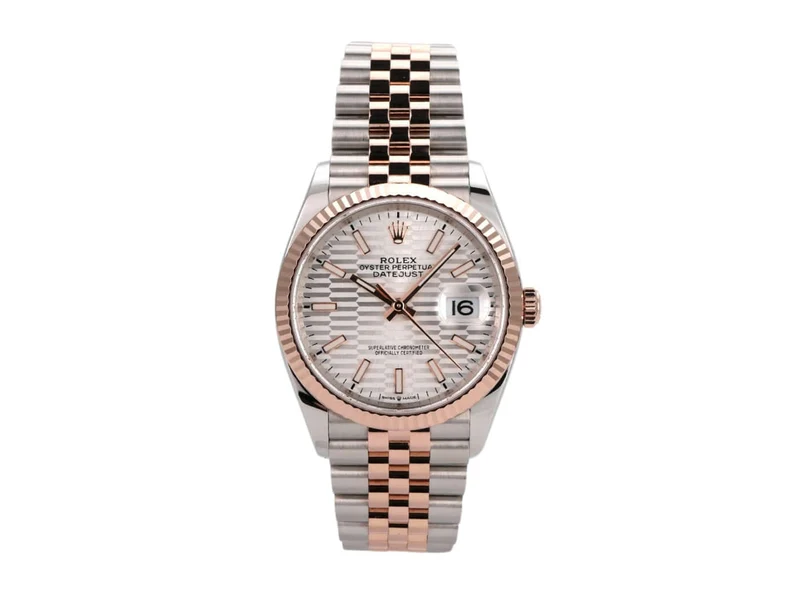 Rolex Datejust 36 Oystersteel Everose-Gold 126231 Silber Riffelmuster Jubile-Band
