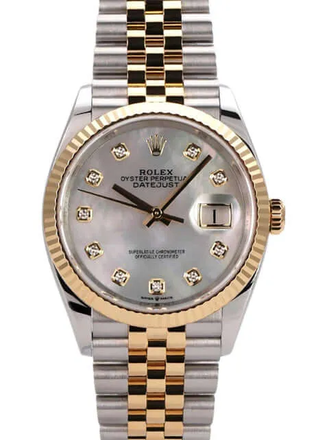 Rolex Datejust 36 Oystersteel Gelbgold 126233 Perlmutt Diamant Jubile-Band