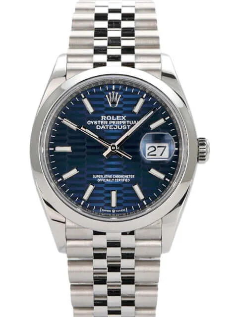 Rolex Datejust 36 Oystersteel 126200 Blau Riffelmuster Jubile-Band