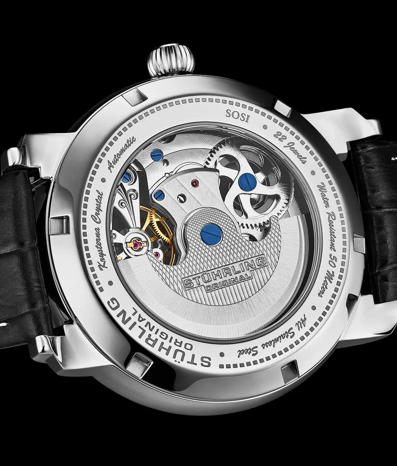 Stührling Celestial Timekeeper 1017 Dual Time Automatic 44mm Skeleton Watch