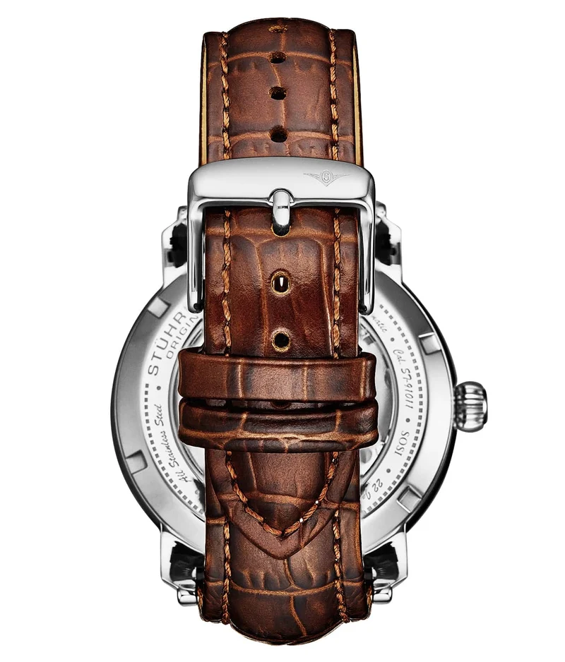 Stührling Celestial Timekeeper 1017 Dual Time Automatic 44mm Skeleton Watch