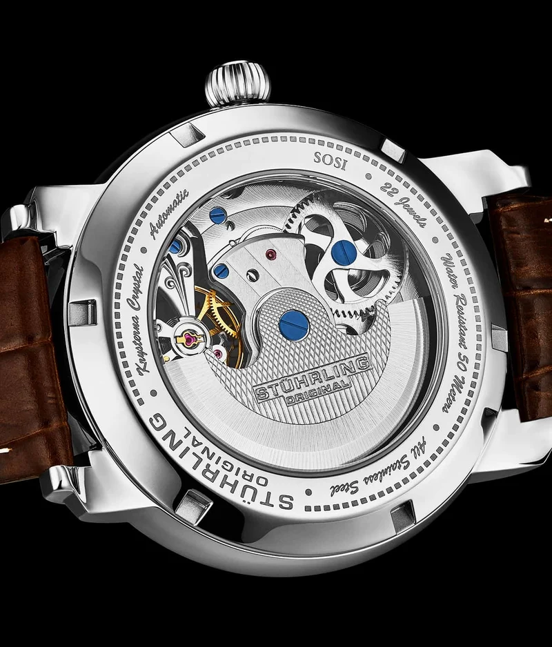 Stührling Celestial Timekeeper 1017 Dual Time Automatic 44mm Skeleton Watch