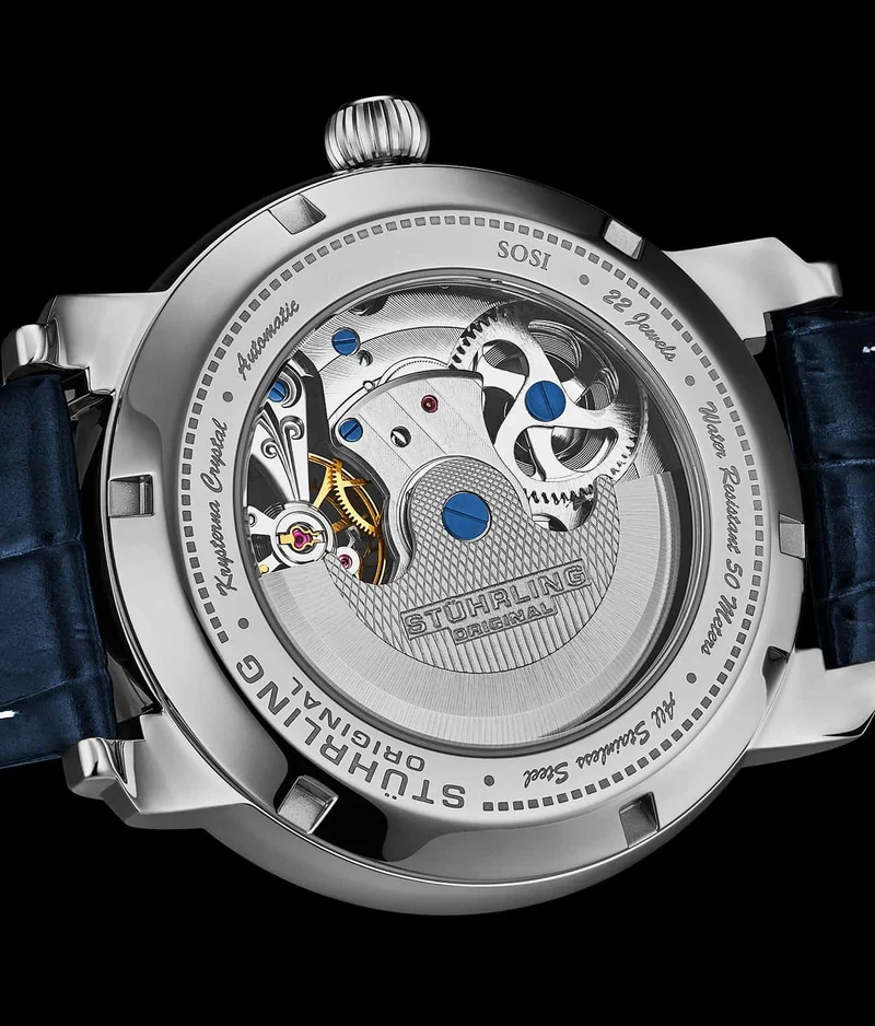 Stührling Celestial Timekeeper 1017 Dual Time Automatic 44mm Skeleton Watch