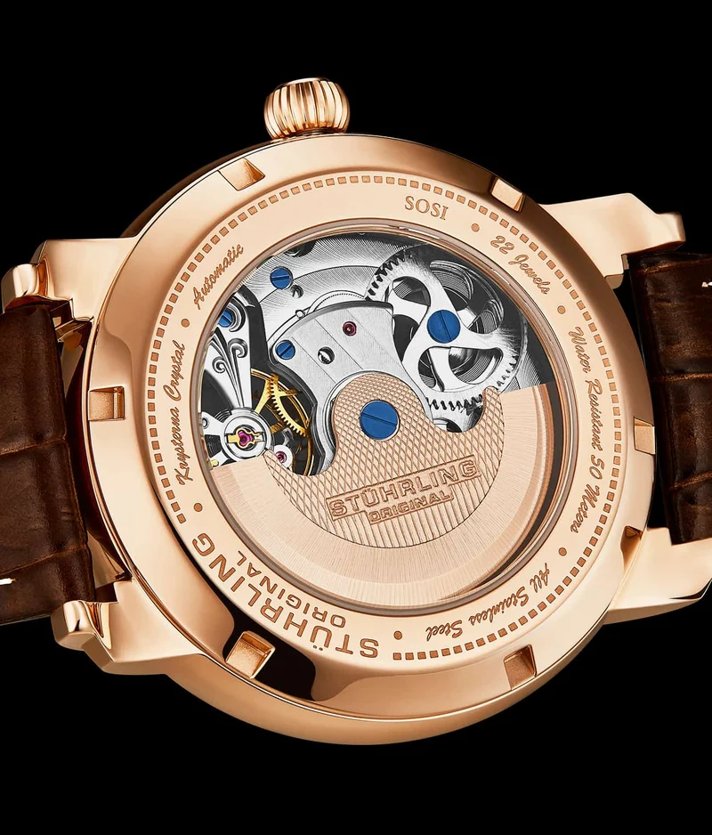 Stührling Celestial Timekeeper 1017 Dual Time Automatic 44mm Skeleton Watch