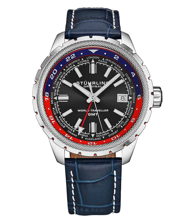 Stührling Global Voyager 1014 GMT 42mm World Timer Watch