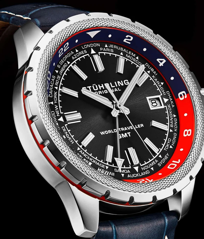 Stührling Global Voyager 1014 GMT 42mm World Timer Watch