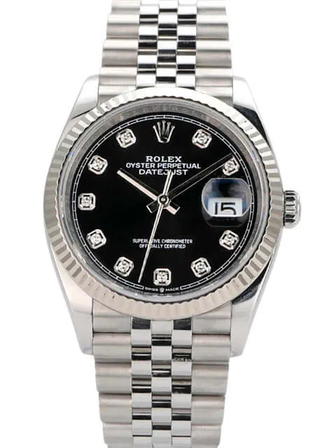 Rolex Datejust 36 Oystersteel Weißgold 126234 Schwarz DIA Jubile-Band