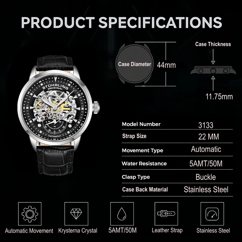 Stührling Executive 3133 Automatic 44mm Skeleton