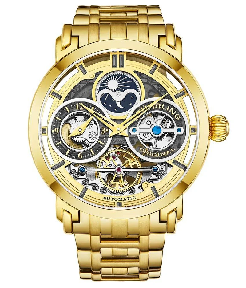Stührling Stunning Gold Combo Skeletons Duo with Signature Pen and Stud Earring