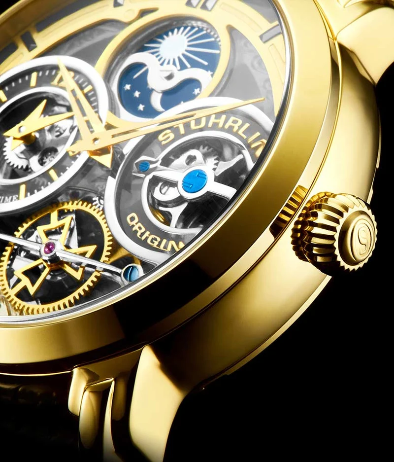 Stührling Stunning Gold Combo Skeletons Duo with Signature Pen and Stud Earring