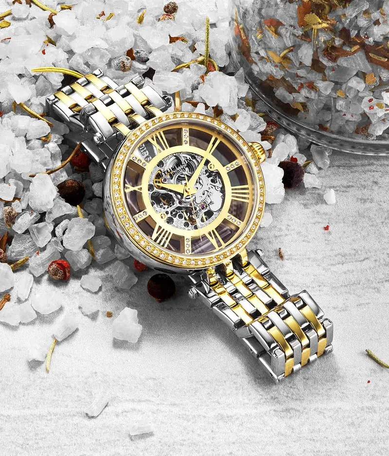 Stührling Stunning Gold Combo Skeletons Duo with Signature Pen and Stud Earring