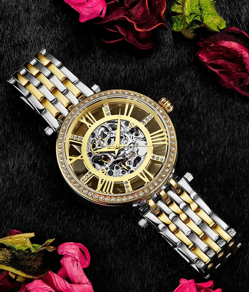 Stührling Stunning Gold Combo Skeletons Duo with Signature Pen and Stud Earring