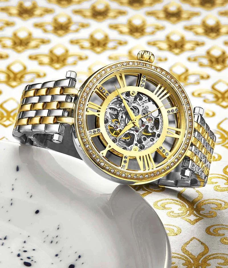 Stührling Stunning Gold Combo Skeletons Duo with Signature Pen and Stud Earring
