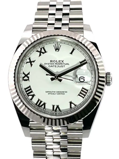 Rolex Datejust 41 Edelstahl Weißgold 126334 Weiß Römisch Jubile-Band