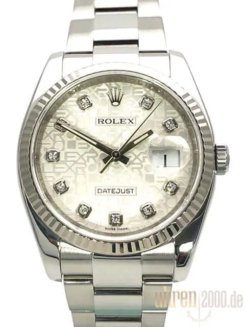 Rolex Datejust 36 Edelstahl Weißgold 116234 Silber Jubilé Diamant aus 2010