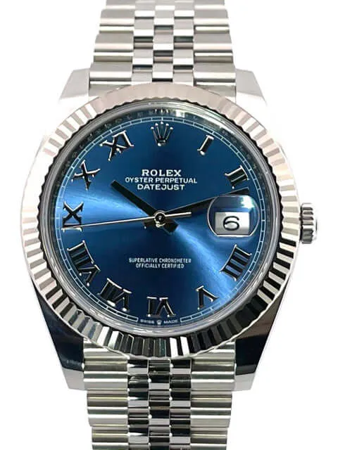 Rolex Datejust 41 Edelstahl Weißgold 126334 Blau Römisch Jubile-Band