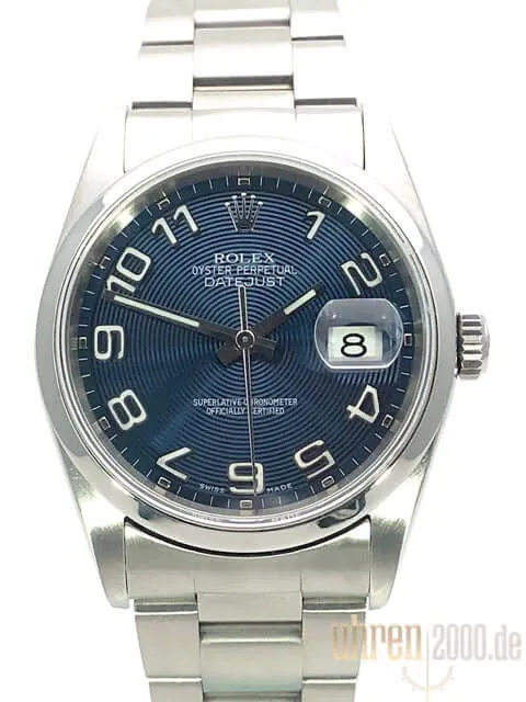 Rolex Datejust 36 Edelstahl 16200 Blau Arabisch aus 2005 LC100