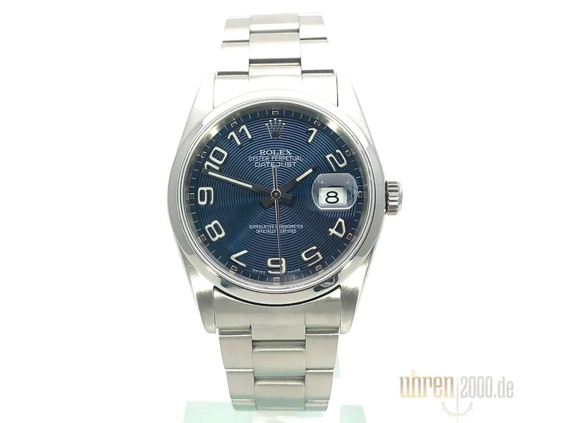 Rolex Datejust 36 Edelstahl 16200 Blau Arabisch aus 2005 LC100