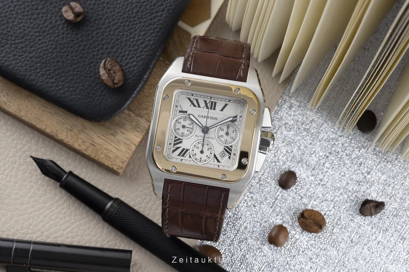 Cartier Santos 100 chronograph steel / gold automatic men's watch 2740 LP: 14300EUR [2204341]