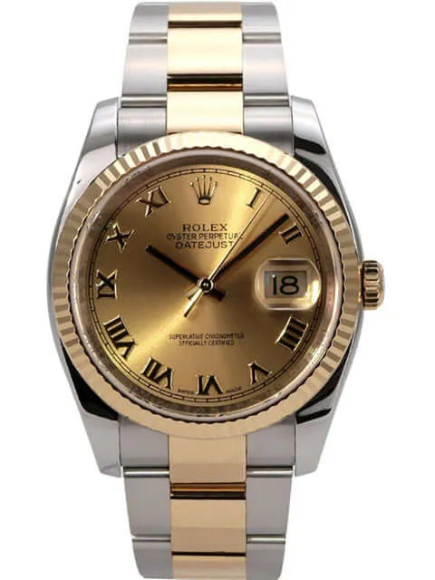 Rolex Datejust 36 Edelstahl Gelbgold 116233 Champagner Römisch