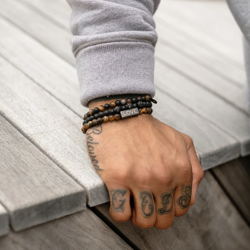 6mm Schwarz & Braun Perlenarmband