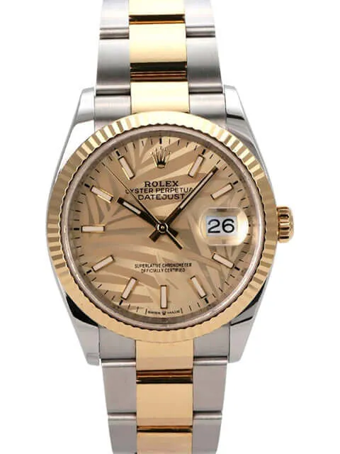 Rolex Datejust 36 Oystersteel Gelbgold 126233 Golden Palmenmuster