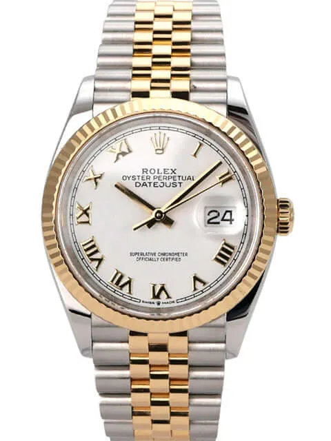 Rolex Datejust 36 Oystersteel Gelbgold 126233 Weiß Römisch Jubile-Band
