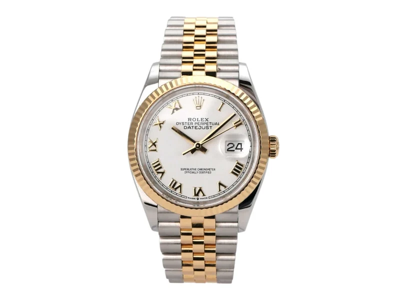 Rolex Datejust 36 Oystersteel Gelbgold 126233 Weiß Römisch Jubile-Band