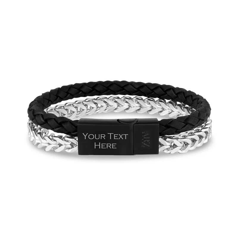 Schwarzes Leder-Franco-Link-Armband