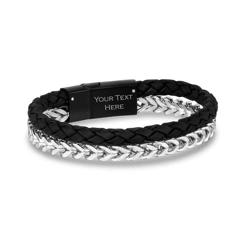 Schwarzes Leder-Franco-Link-Armband