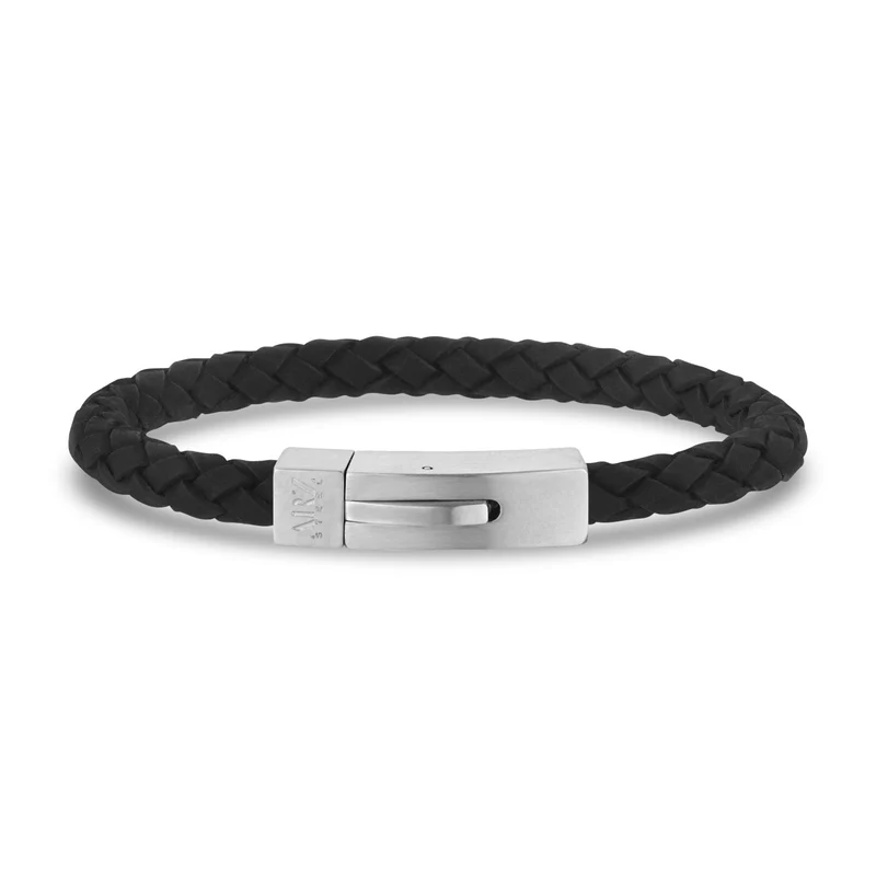 Schwarzes Leder Armband mit mattem Verschluss | 6MM