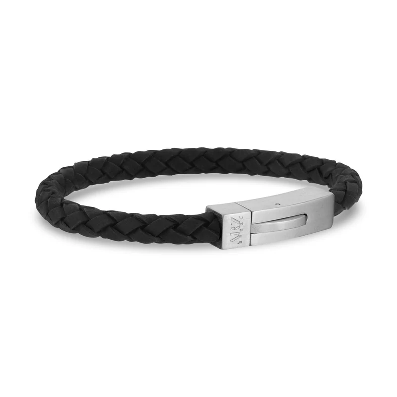 Schwarzes Leder Armband mit mattem Verschluss | 6MM