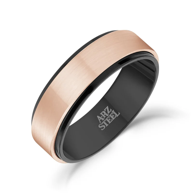7mm Schwarz & Rose Gold Band