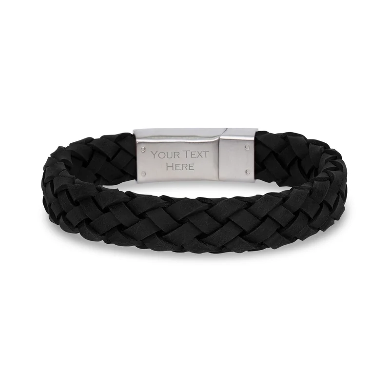 12mm Schwarzes Leder-Stahl-Armband