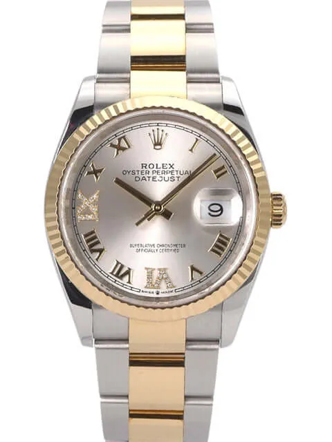 Rolex Datejust 36 Oystersteel Gelbgold 126233 Silber Römisch Diamant