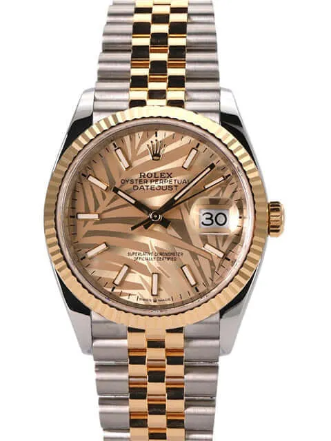 Rolex Datejust 36 Oystersteel Gelbgold 126233 Golden Palmenmuster Jubile-Band