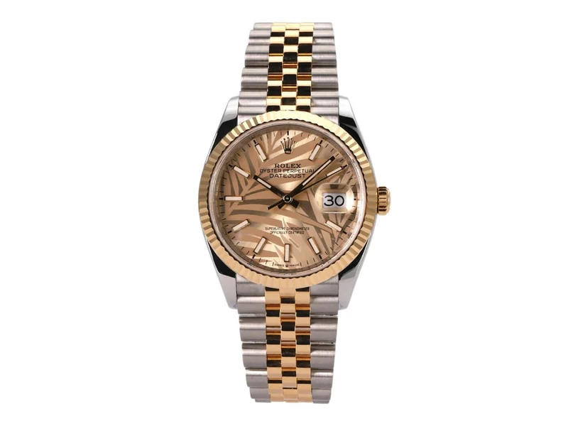 Rolex Datejust 36 Oystersteel Gelbgold 126233 Golden Palmenmuster Jubile-Band