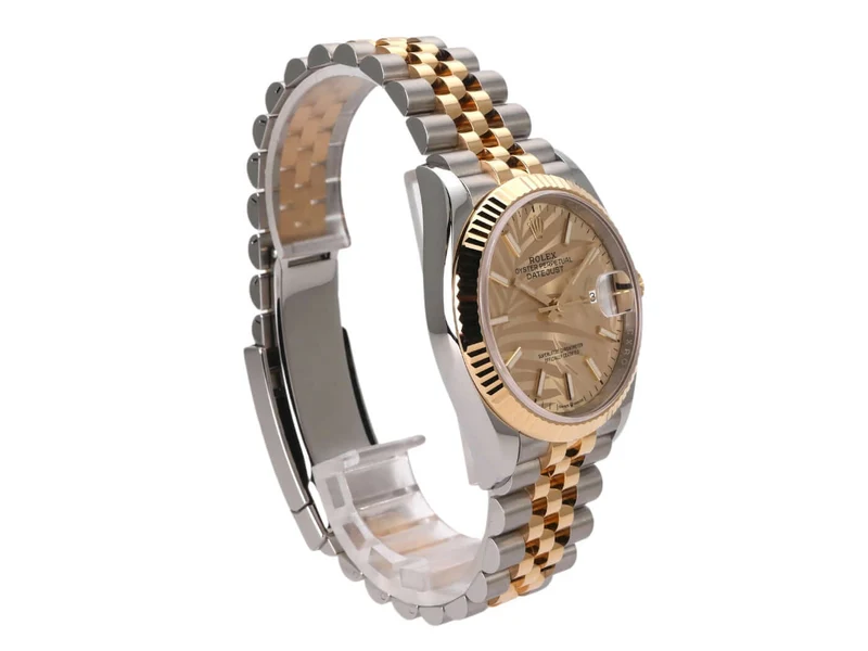 Rolex Datejust 36 Oystersteel Gelbgold 126233 Golden Palmenmuster Jubile-Band
