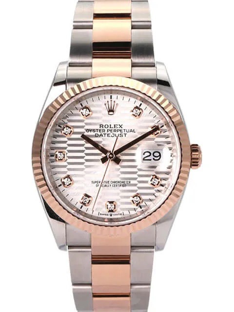 Rolex Datejust 36 Oystersteel Everose-Gold 126231 Silber Riffelmuster Diamant