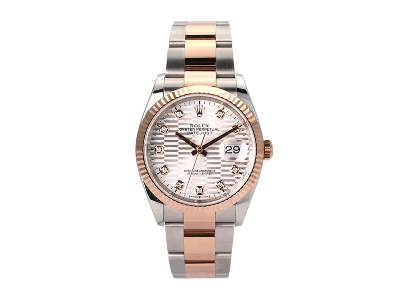 Rolex Datejust 36 Oystersteel Everose-Gold 126231 Silber Riffelmuster Diamant