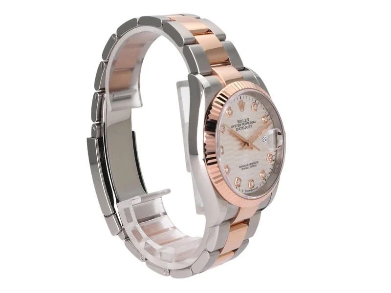 Rolex Datejust 36 Oystersteel Everose-Gold 126231 Silber Riffelmuster Diamant
