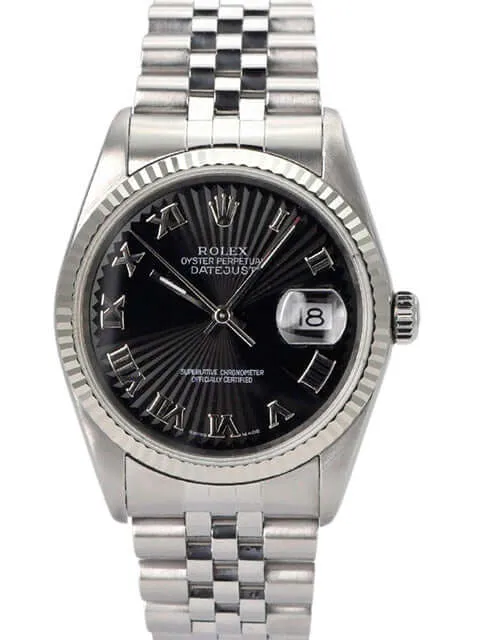 Rolex Datejust 36 16220 Schwarz Römisch Jubile-Band