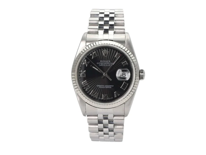 Rolex Datejust 36 16220 Schwarz Römisch Jubile-Band