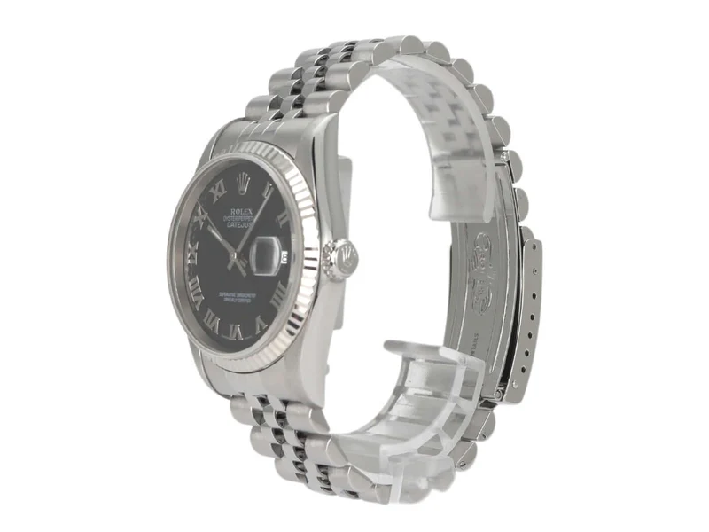 Rolex Datejust 36 16220 Schwarz Römisch Jubile-Band