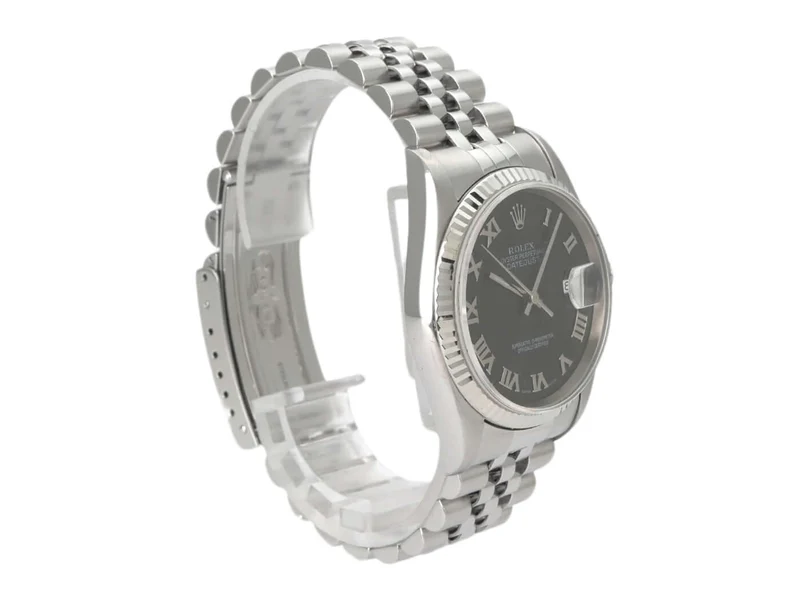 Rolex Datejust 36 16220 Schwarz Römisch Jubile-Band