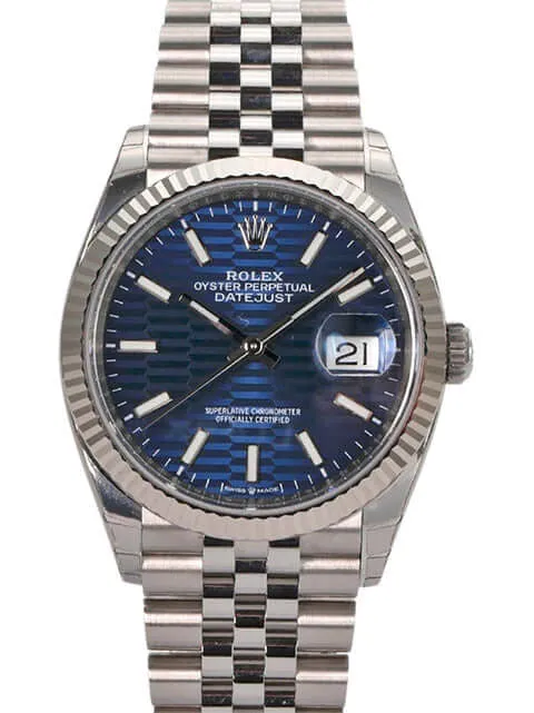 Rolex Datejust 36 Oystersteel Weißgold 126234 Blau Riffelmuster Jubile-Band