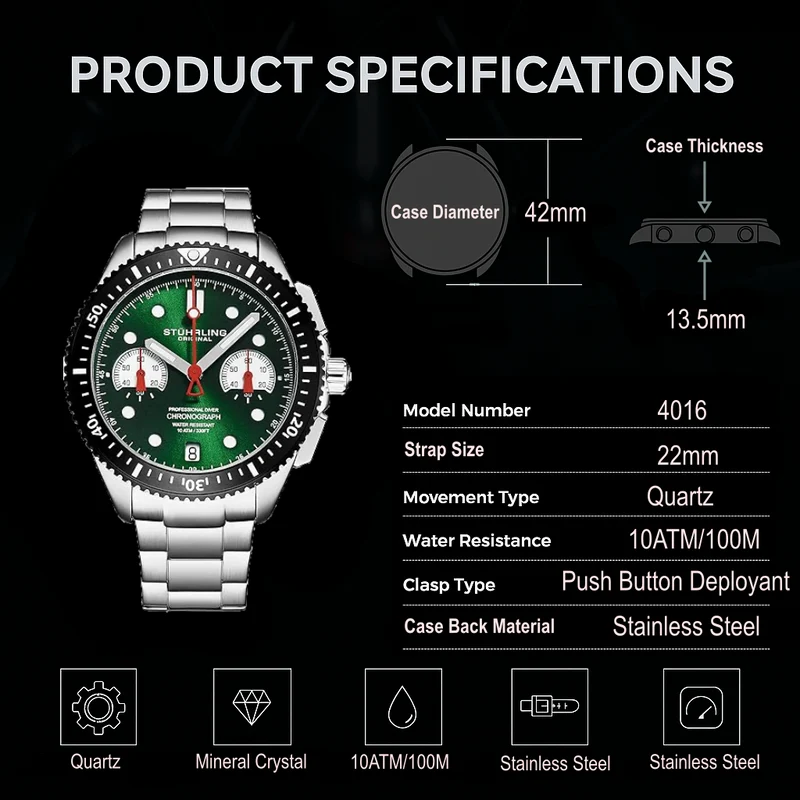 Stührling Velocity 4016 Quartz 42mm Chronograph